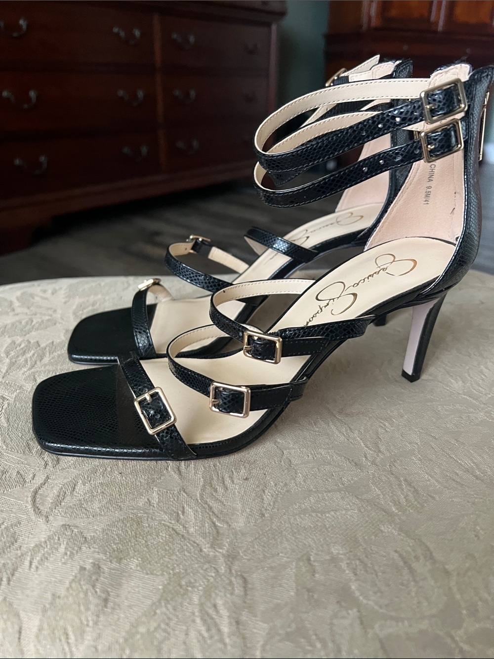 Jessica Simpson Black Strappy Buckled Heels